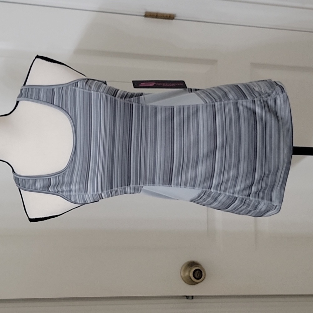 SKECHERS Sport Size S Gray Mesh-ish Racerback Striped Tank Top, NWT